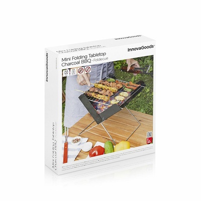 InnovaGoods Foldecue Mini Folding Portable Charcoal Barbecue - Compact Tabletop BBQ Grill 31x28x30cm