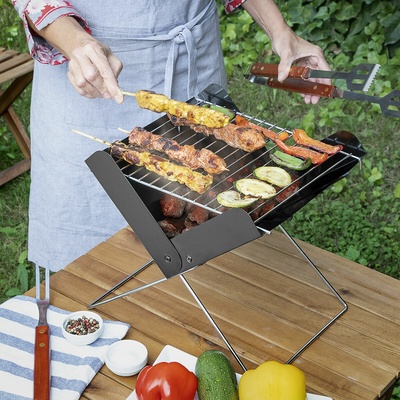 InnovaGoods Foldecue Mini Folding Portable Charcoal Barbecue - Compact Tabletop BBQ Grill 31x28x30cm
